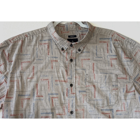 Prana Broderick Slim Fit Short Sleeve Shirt Mens XXL Gray Abstract Geometric - Picture 1 of 11